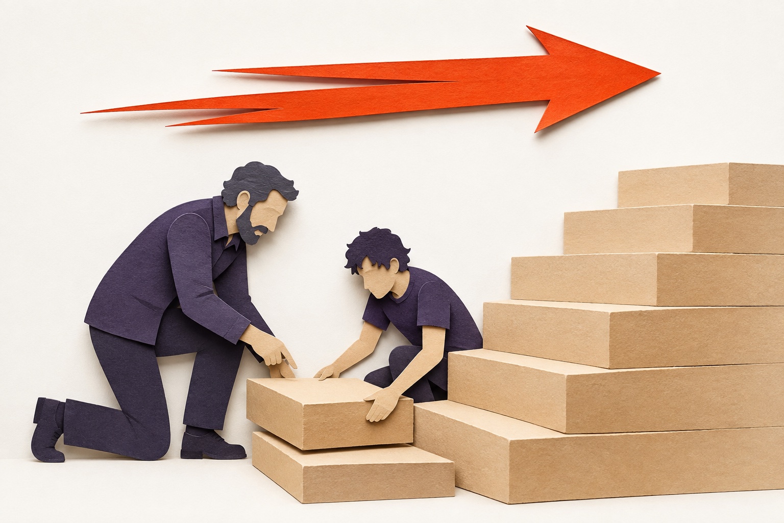 An apprentice and mentor build the foundations together.