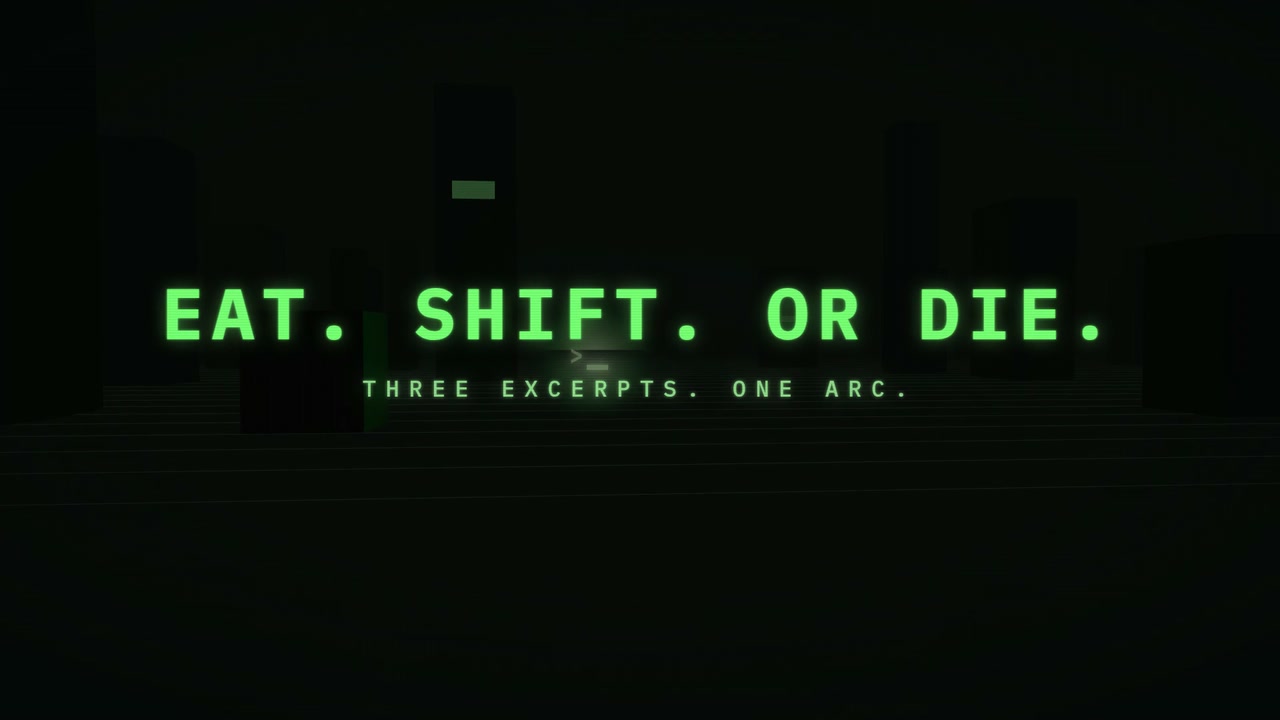 EAT. SHIFT. OR DIE. video preview title screen.